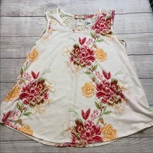 Cest La Vie Sleeveless Floral White Blouse Women’s Size Petite Large